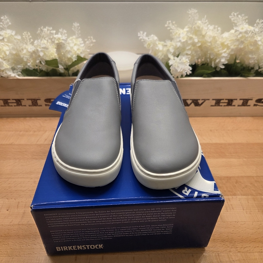Birkenstock Oswego Leather Slip-On Sneakers Gray Womens Size 37 NIB - Picture 2 of 8
